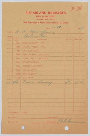 [Invoice for Ten Sacks of Texas Dairy Feed Sold to D. W. Kempner]