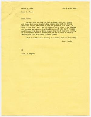 [Letter from D. W. Kempner to Thos. L. James, April 18, 1949]