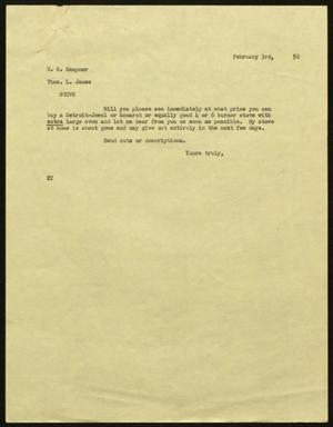 [Letter from D. W. Kempner to T. L. James, February 3, 1950]