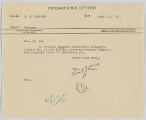 [Letter from T. L. James to D. W. Kempner, April 12, 1951]