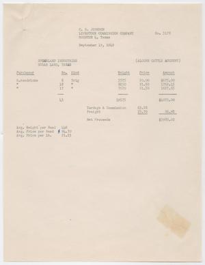 [Invoice for Alcorn Cattle Account, September 19, 1949]