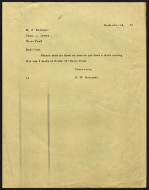 [Letter from D. W. Kempner to T. L. James, September 24, 1951]