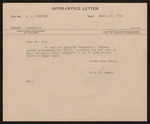 [Letter from T. L. James to D. W. Kempner, March 30, 1950]