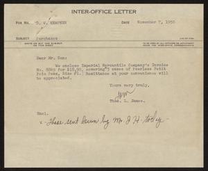 [Letter from T. L. James to D. W. Kempner, November 7, 1950]