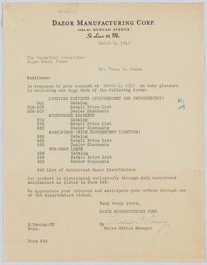 [Letter from Dazor Manufacturing Corporation to Thos. L. James, March 9, 1949]