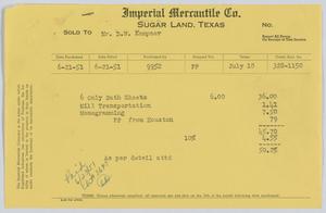 [Invoice for Six Bath Sheets Sold to D. W. Kempner]