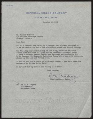 Primary view of object titled '[Letter from Robert Markle Armstrong to Russell Anderson, November 16, 1951]'.