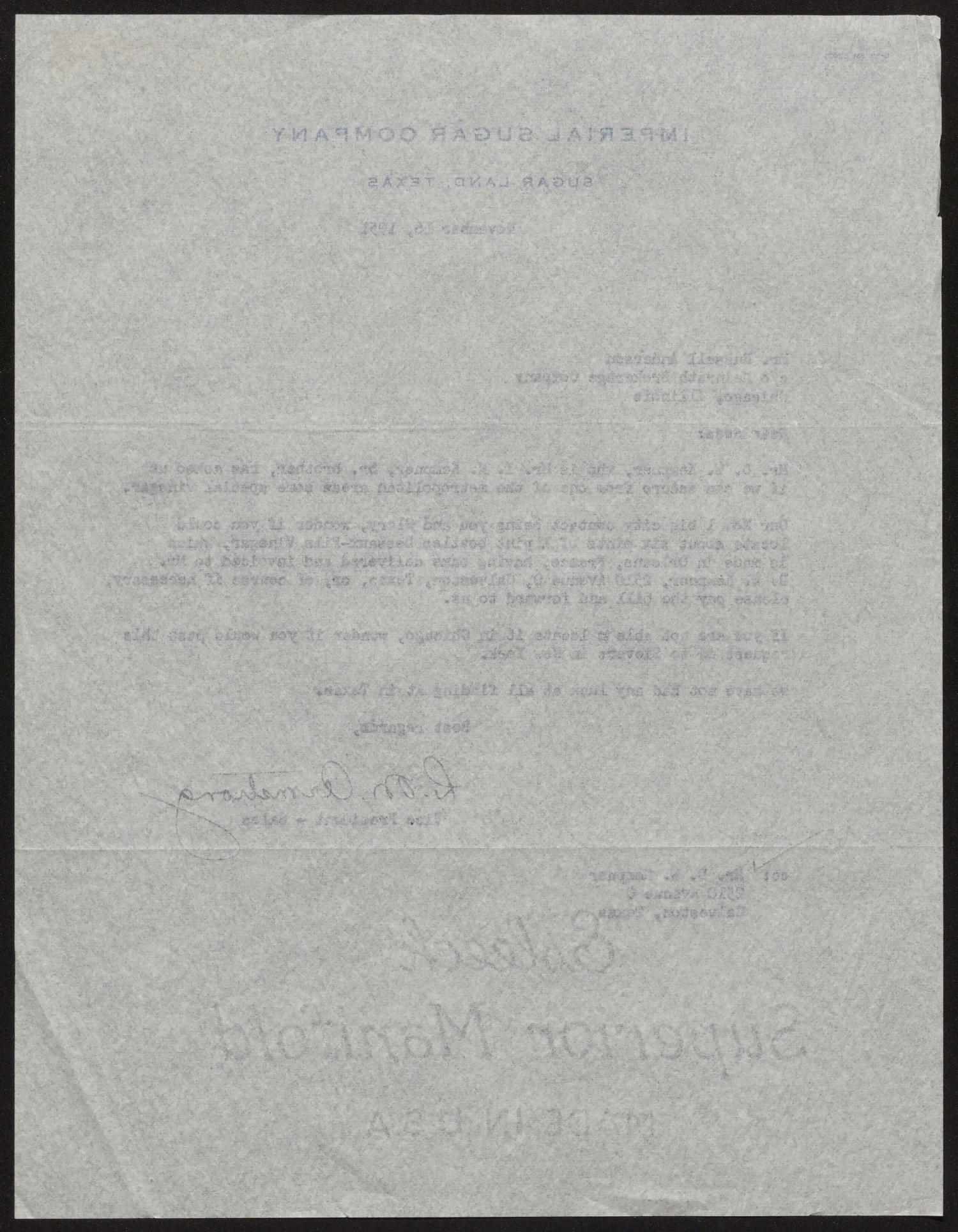 [Letter from Robert Markle Armstrong to Russell Anderson, November 16, 1951]
                                                
                                                    [Sequence #]: 2 of 2
                                                