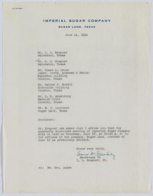[Letter from I. H. Kempner, Jr., to Directors of Imperial Sugar Company, June 11, 1951]