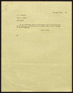 [Letter from D. W. Kempner to T. L. James, February 11, 1950]