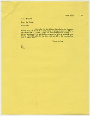 [Letter from D. W. Kempner to T. L. James, June 16, 1949]
