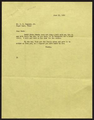 Primary view of object titled '[Letter from Harris Leon Kempner to I. H. Kempner, Jr., June 15, 1950]'.