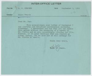 [Letter from T. L. James to D. W. Kempner, September 9, 1949]
