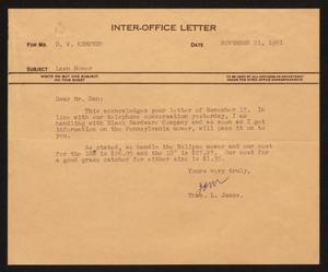 [Letter from T. L. James to D. W. Kempner, November 21, 1951]