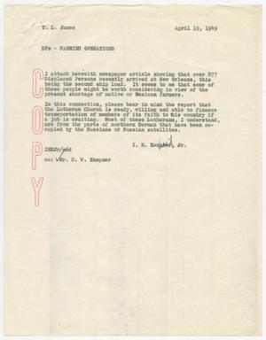 [Letter from I. H. Kempner, Jr., to T. L. James, April 19, 1949]