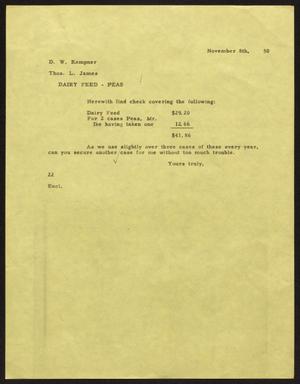 [Letter from D. W. Kempner to T. L. James, November 8, 1950]