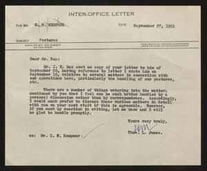 [Letter from T. L. James to D. W. Kempner, September 27, 1951]