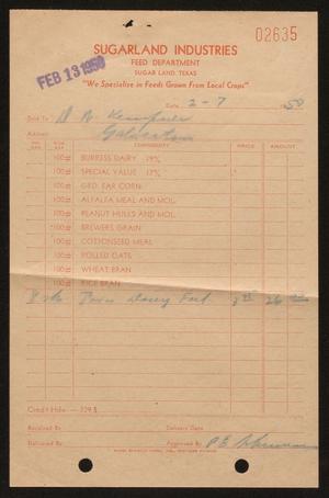[Invoice for Texas Dairy Feed Sold to D. W. Kempner]