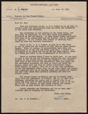 [Letter from T. L. James to D. W. Kempner, July 16, 1951]