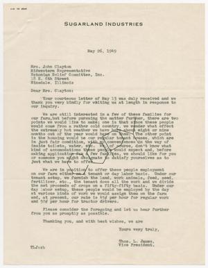 [Letter from Thos. L. James to Mrs. John Clayton, May 26, 1949]