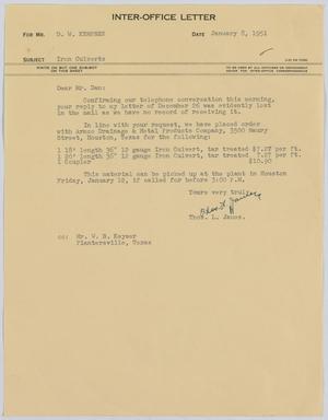Primary view of object titled '[Letter from T. L. James to D. W. Kempner, January 8, 1951]'.