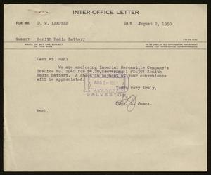 [Letter from T. L. James to D. W. Kempner, August, 2, 1950]