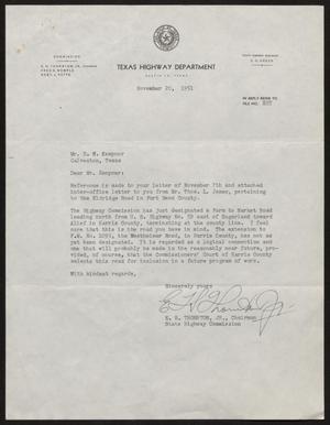 [Letter from E. H. Thornton, Jr. to D. W. Kempner, November 20, 1951]
