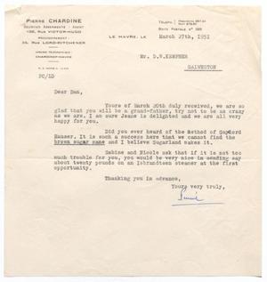 Primary view of object titled '[Letter from Pierre Chardine to D. W. Kempner, March 27, 1951]'.