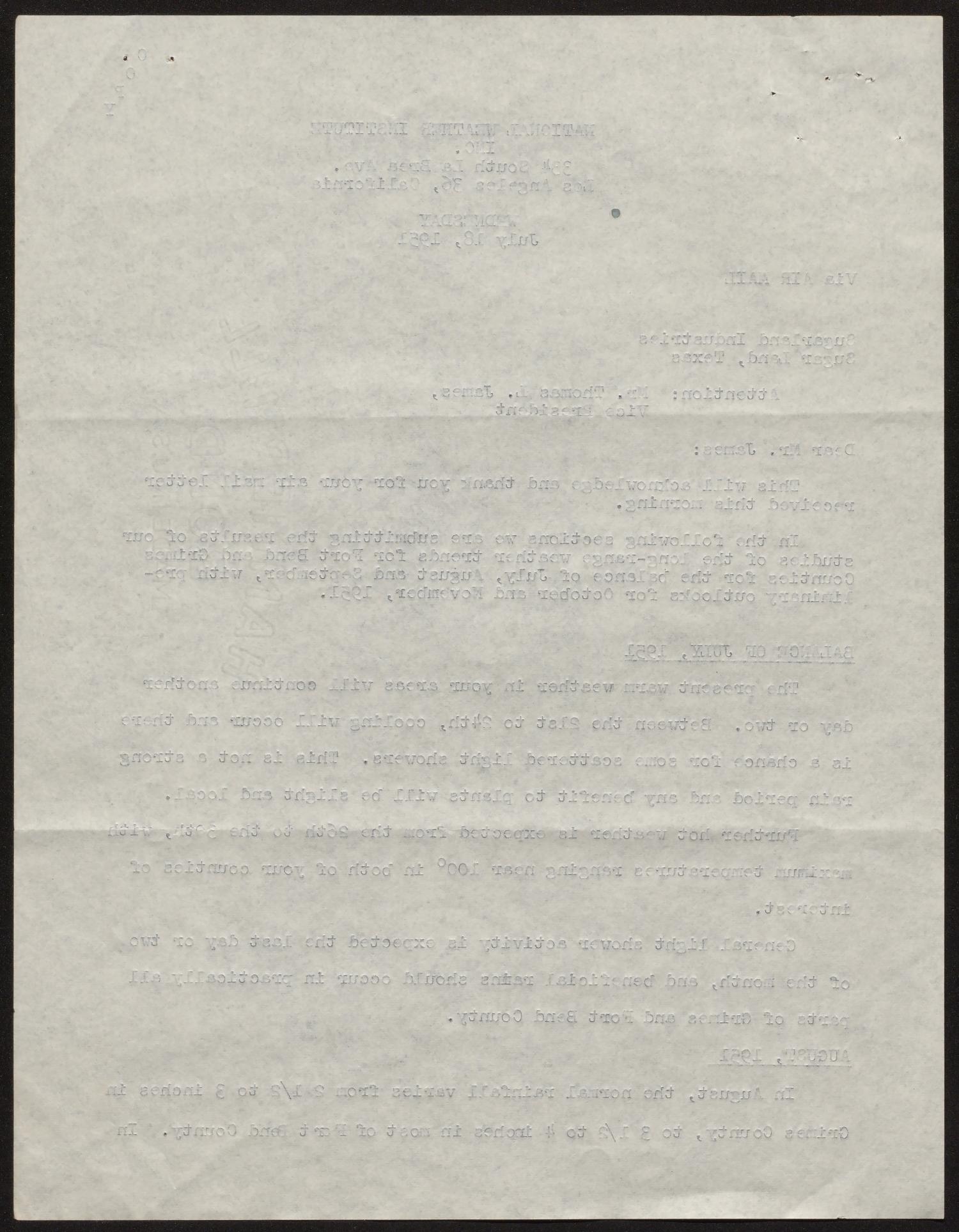 [Letter from William H. Rempel to Thomas L. James, July 18, 1951]
                                                
                                                    [Sequence #]: 2 of 8
                                                