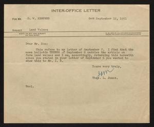 [Letter from T. L. James to D. W. Kempner, September 12, 1951]