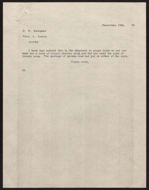 [Letter from D. W. Kempner to Thos. L. James, December 15, 1950]