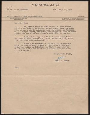 Primary view of object titled '[Letter from T. L. James to D. W. Kempner, July 31, 1951]'.