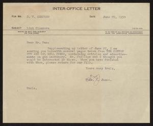 [Letter from T. L. James to D. W. Kempner, June 29, 1950]