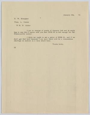[Letter from D. W. Kempner to Thos. L. James, January 4, 1951]