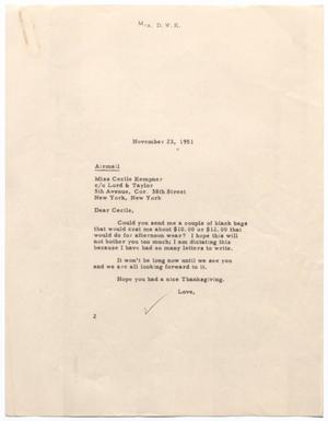 [Letter from Jeane Kempner to Cecile Kempner, November 23, 1951]