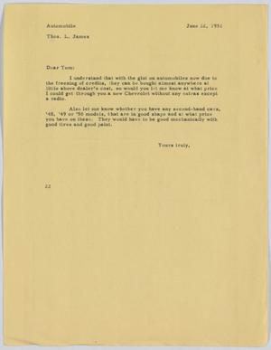 [Letter from D. W. Kempner to T. L. James, June 22, 1951]