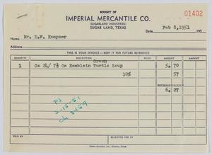 Primary view of object titled '[Invoice for One Case of Hemblein Green Turtle Soup Sold to D. W. Kempner]'.