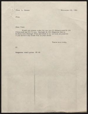 [Letter from D. W. Kempner to T. L. James, November 23, 1951]