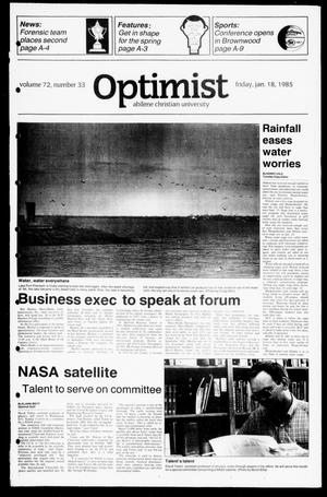 The Optimist (Abilene, Tex.), Vol. 72, No. 33, Ed. 1, Friday, January 18, 1985