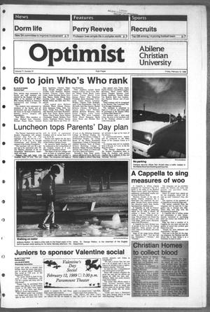 Primary view of object titled 'The Optimist (Abilene, Tex.), Vol. 77, No. 37, Ed. 1, Friday, February 10, 1989'.