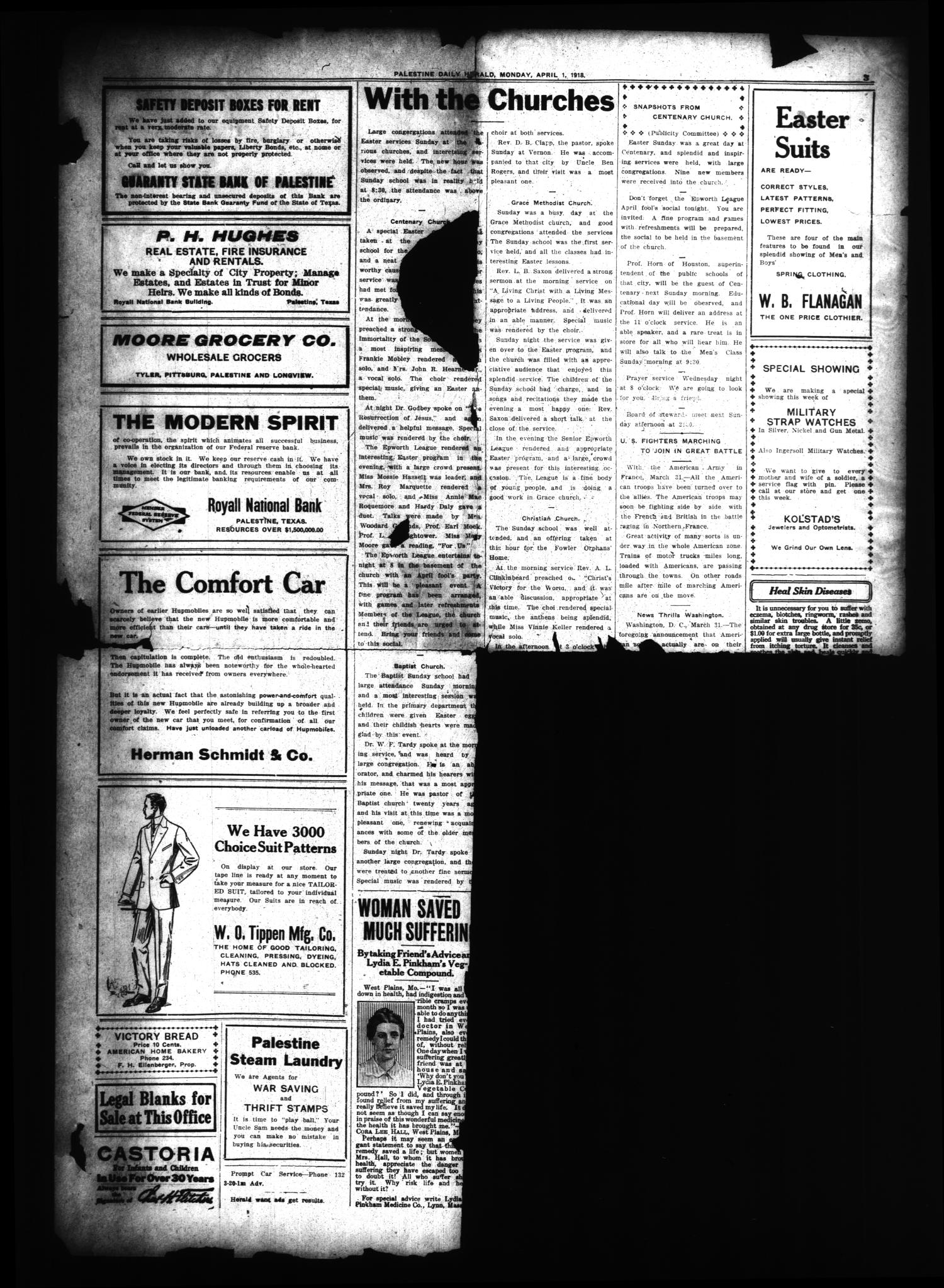 Palestine Daily Herald (Palestine, Tex), Vol. 16, No. 297, Ed. 1 Monday, April 1, 1918
                                                
                                                    [Sequence #]: 4 of 9
                                                