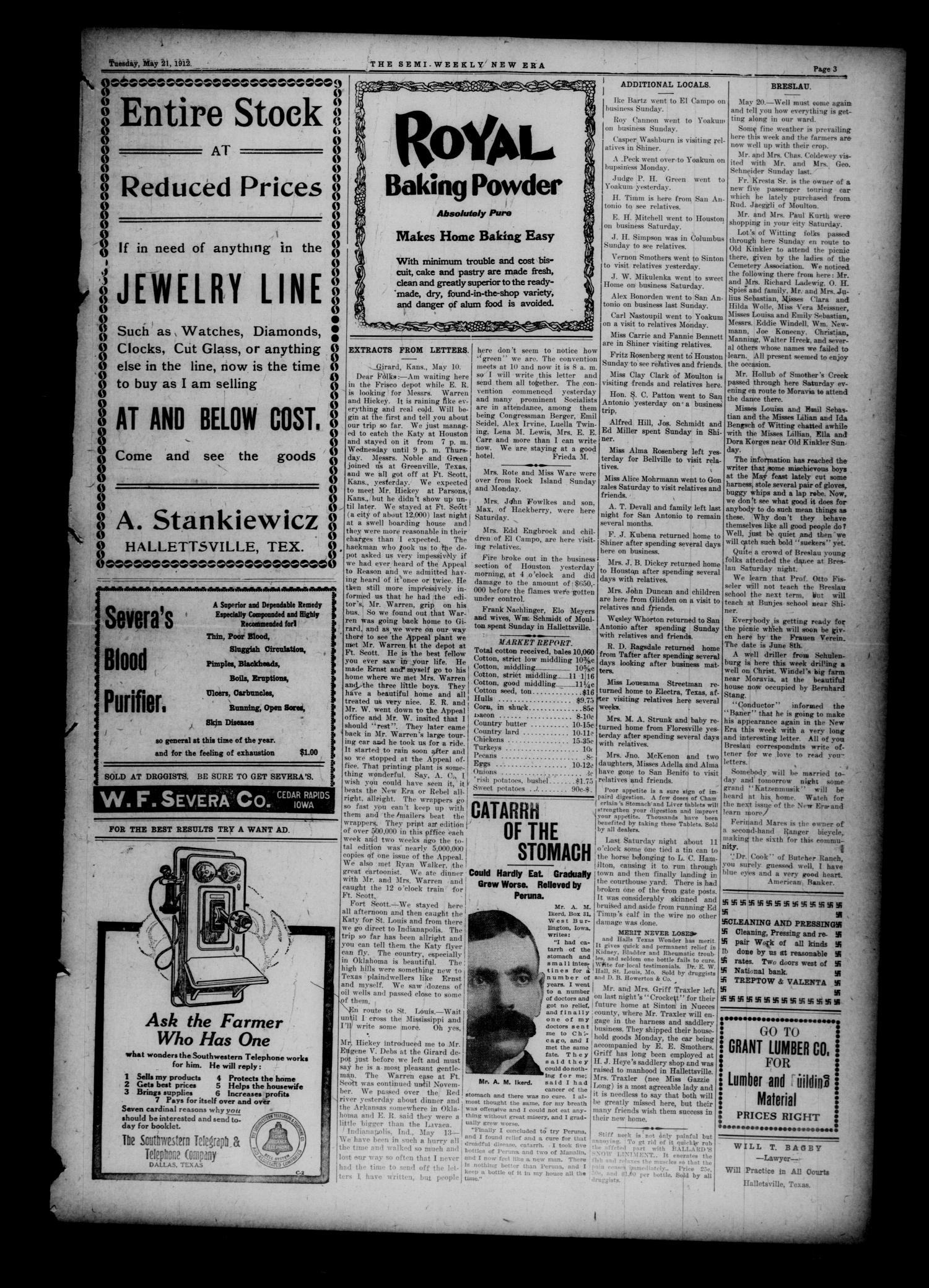 The Hallettsville New Era. (Hallettsville, Tex.), Vol. 24, No. 17, Ed. 1 Tuesday, May 21, 1912
                                                
                                                    [Sequence #]: 3 of 4
                                                