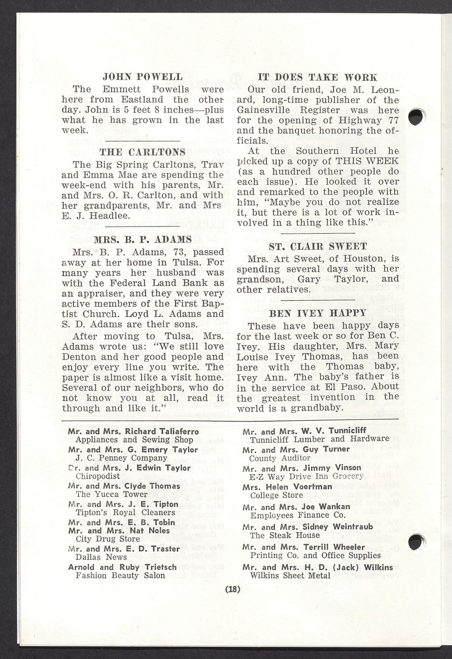 This Week in Denton (Denton, Tex.), Vol. 1, No. 19, Ed. 1 Friday, May 6, 1955
                                                
                                                    [Sequence #]: 18 of 20
                                                