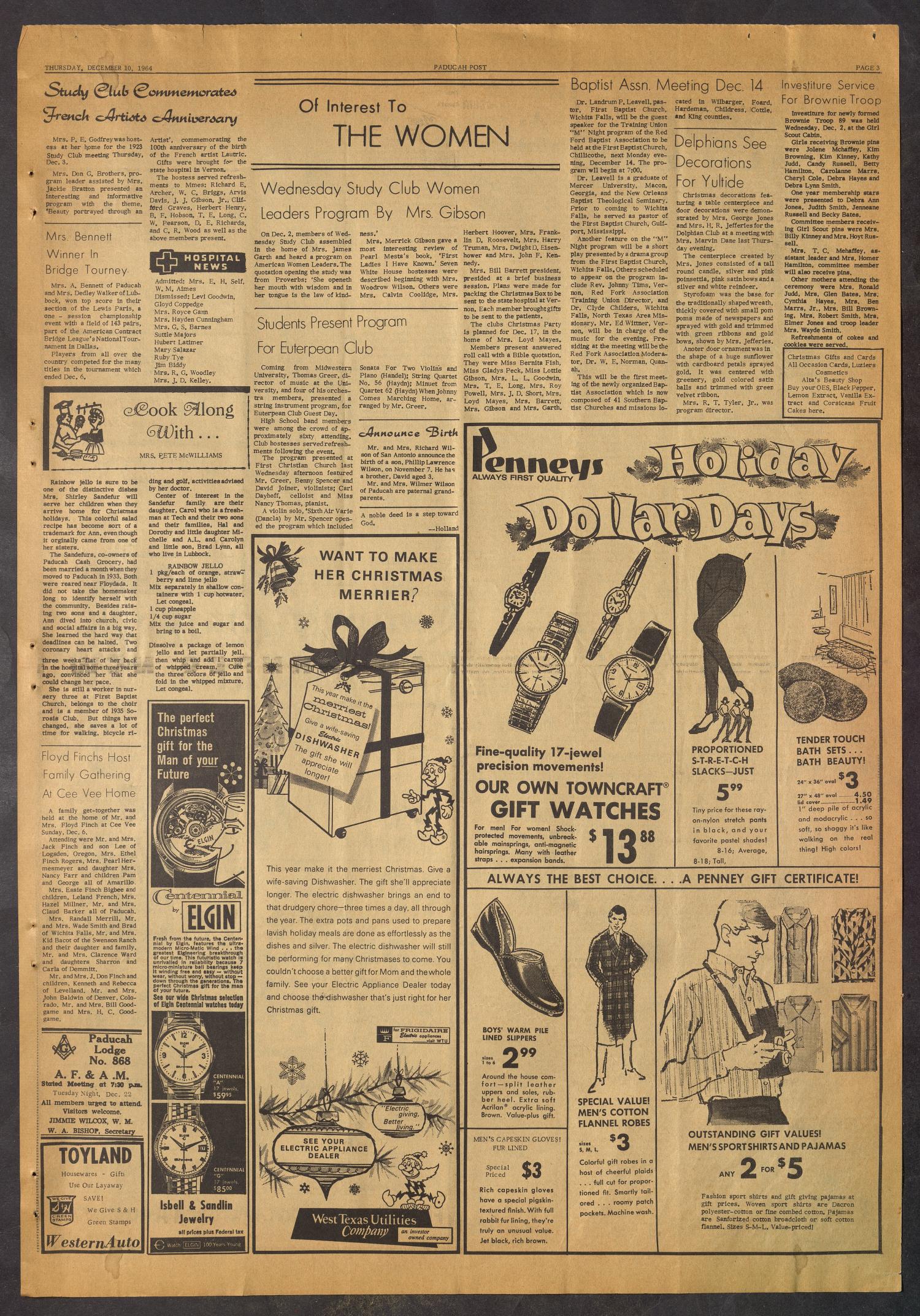 The Paducah Post (Paducah, Tex.), Vol. 58, No. 38, Ed. 1 Thursday, December 10, 1964
                                                
                                                    [Sequence #]: 3 of 6
                                                