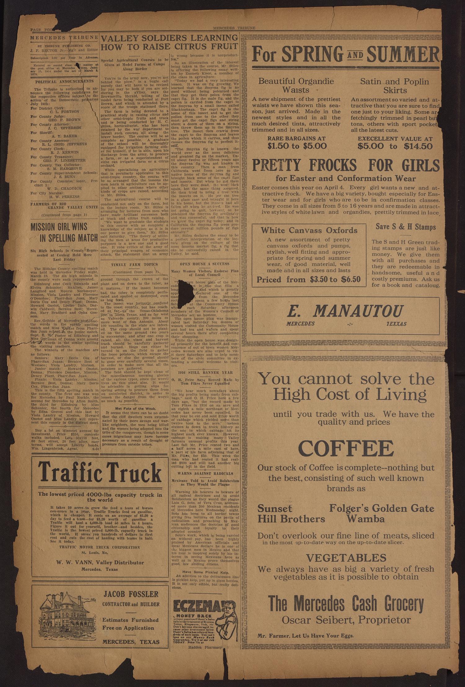 Mercedes Tribune (Mercedes, Tex.), Vol. 7, No. 6, Ed. 1 Friday, March 26, 1920
                                                
                                                    [Sequence #]: 4 of 8
                                                