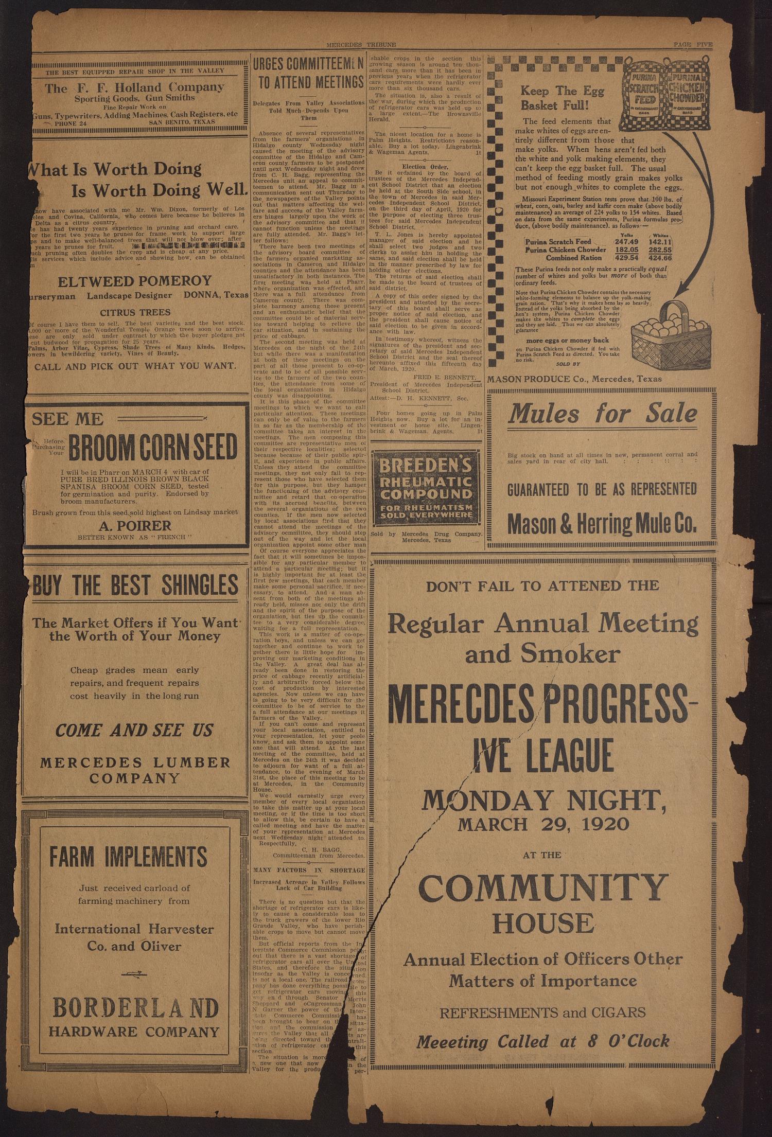 Mercedes Tribune (Mercedes, Tex.), Vol. 7, No. 6, Ed. 1 Friday, March 26, 1920
                                                
                                                    [Sequence #]: 6 of 8
                                                