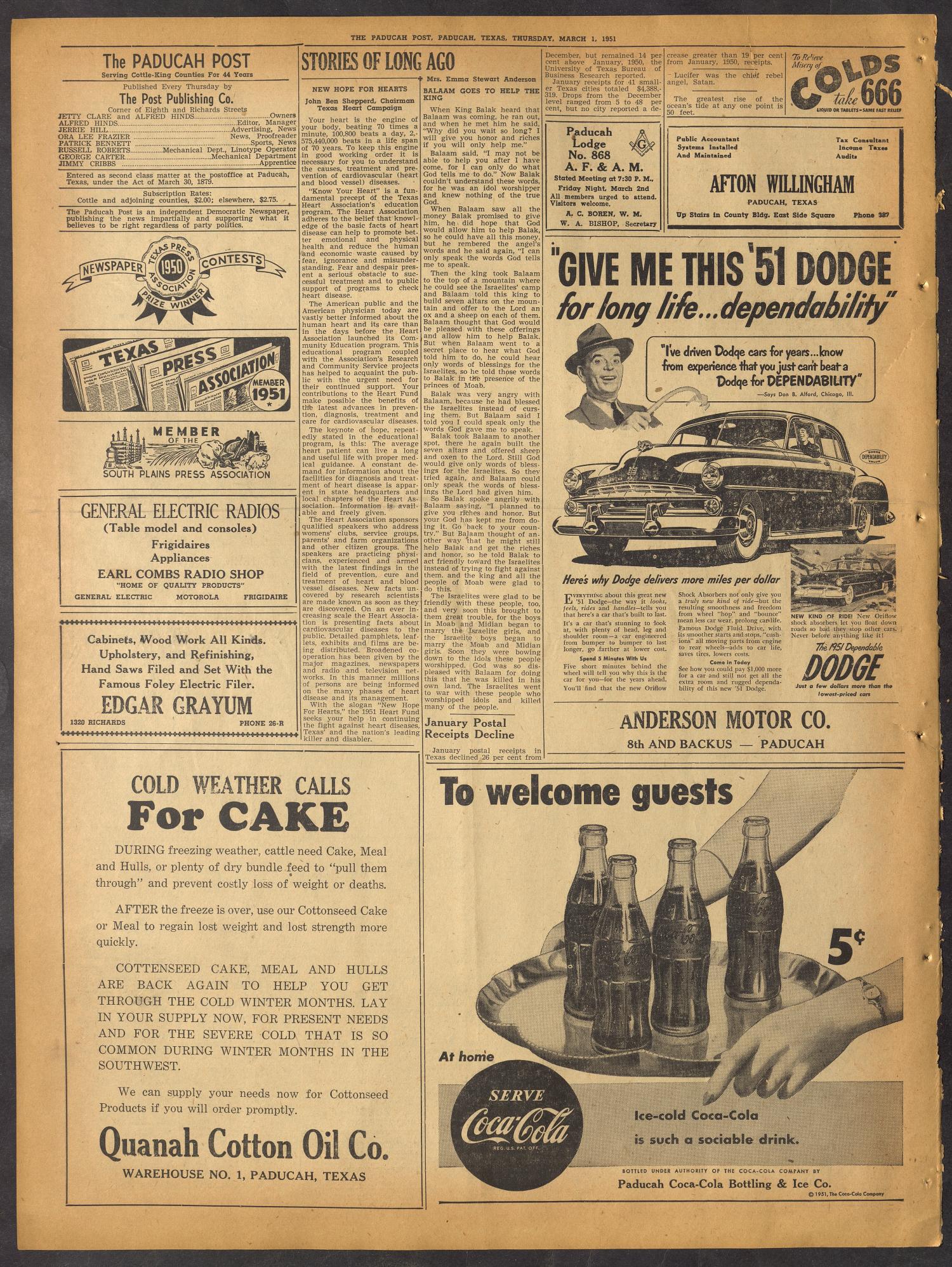 The Paducah Post (Paducah, Tex.), Vol. 44, No. 48, Ed. 1 Thursday, March 1, 1951
                                                
                                                    [Sequence #]: 2 of 12
                                                