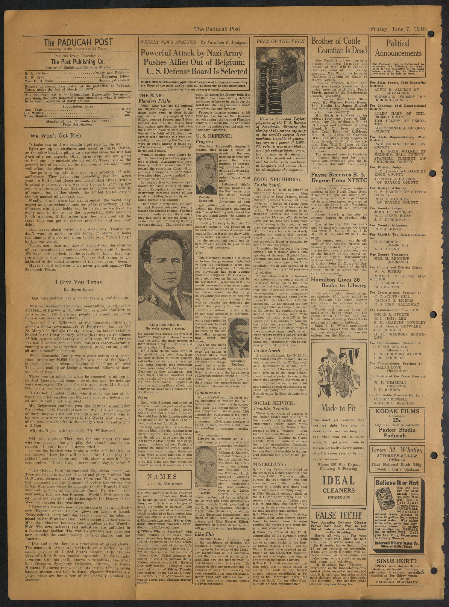 The Paducah Post (Paducah, Tex.), Vol. 34, No. 8, Ed. 1 Friday, June 7, 1940
                                                
                                                    [Sequence #]: 2 of 8
                                                