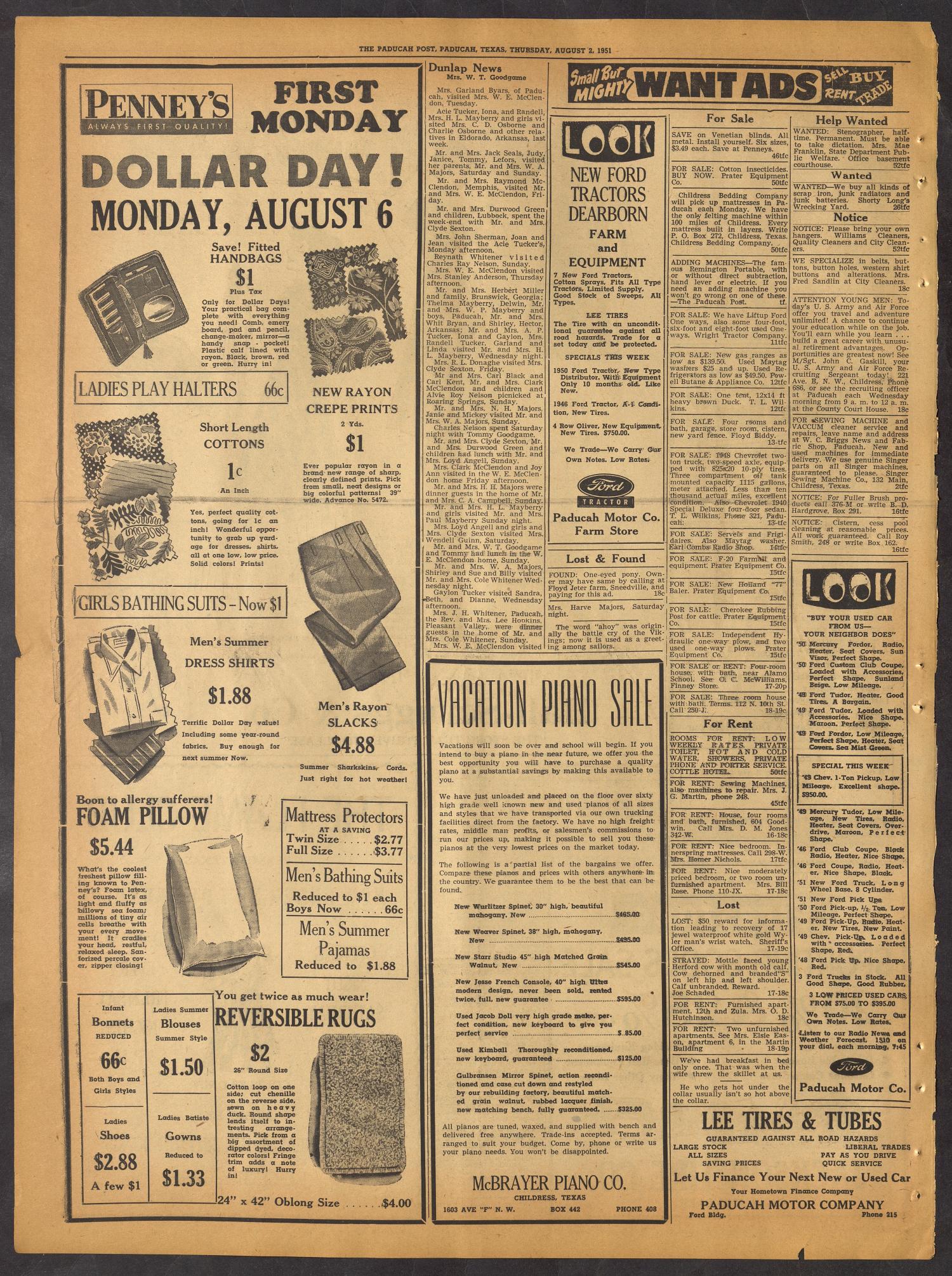 The Paducah Post (Paducah, Tex.), Vol. 45, No. 18, Ed. 1 Thursday, August 2, 1951
                                                
                                                    [Sequence #]: 4 of 12
                                                