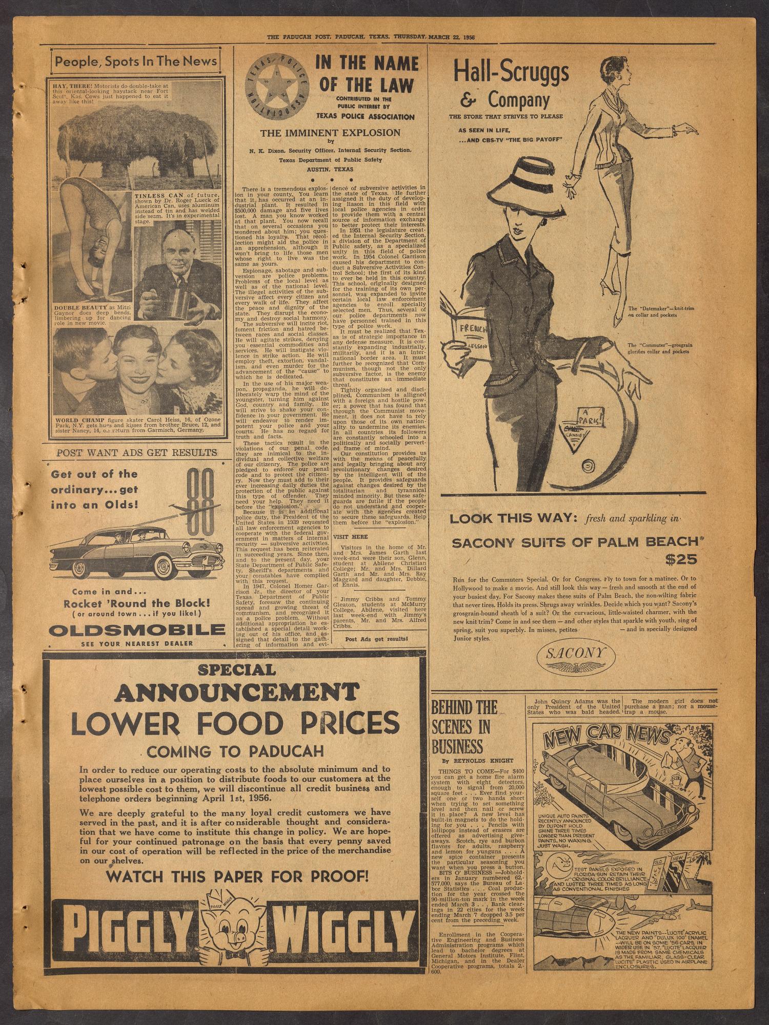 The Paducah Post (Paducah, Tex.), Vol. 48, No. 51, Ed. 1 Thursday, March 22, 1956
                                                
                                                    [Sequence #]: 3 of 12
                                                